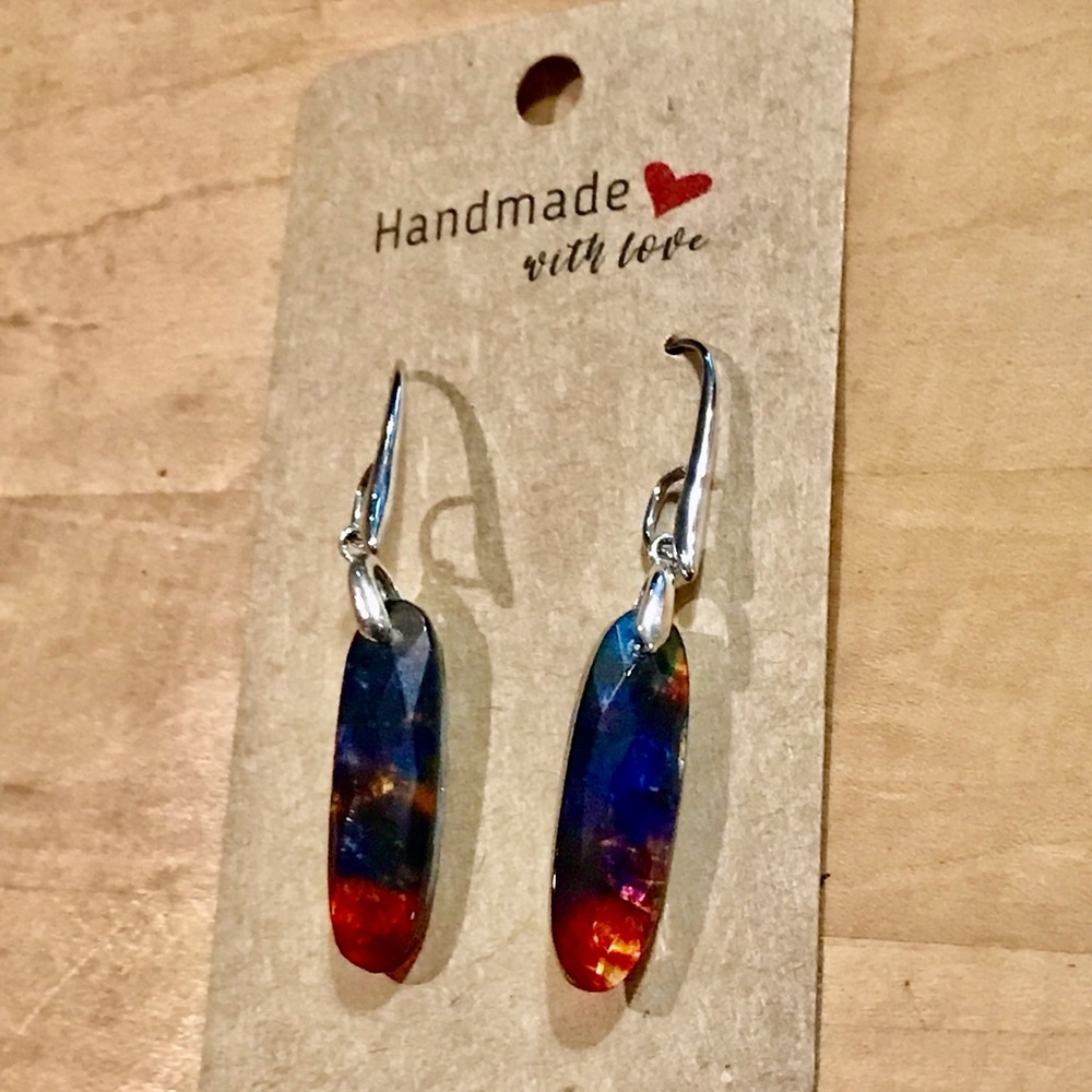Outstanding Ammolite Dangle Earrings - Silver Plated